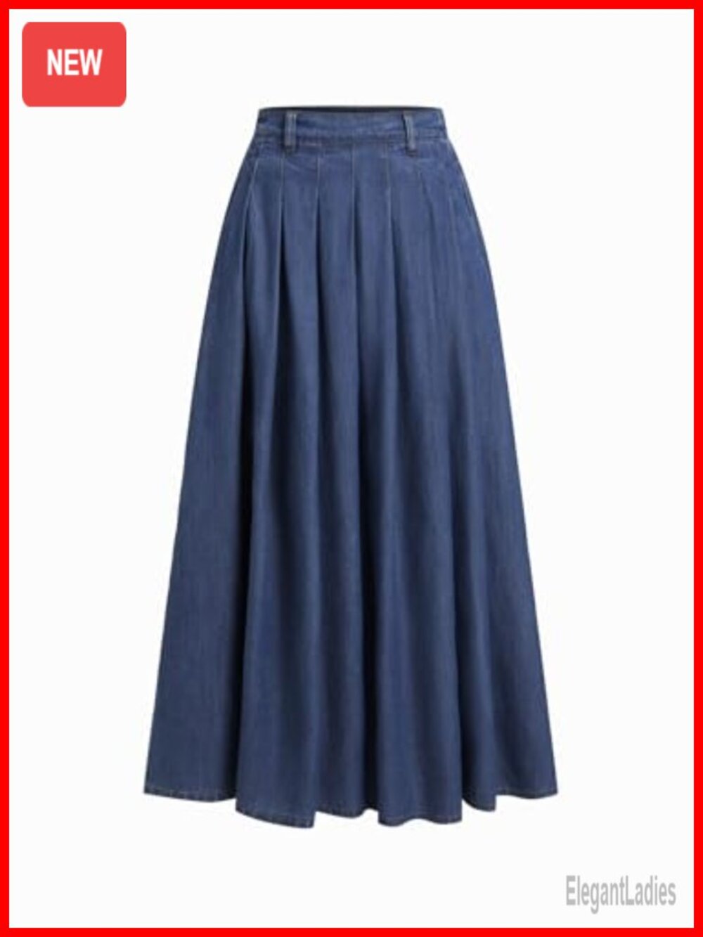 Pleated Denim Maxi Skirt A-Line with Pockets Cotton Lyocell